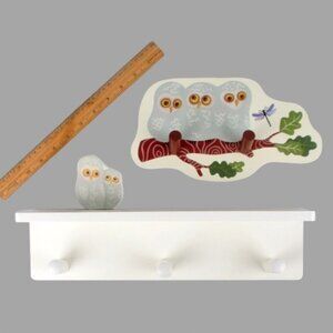 IKEA Owl Wall Shelf and Hooks KLADE VANDRING White and Grey Vintage 1990s